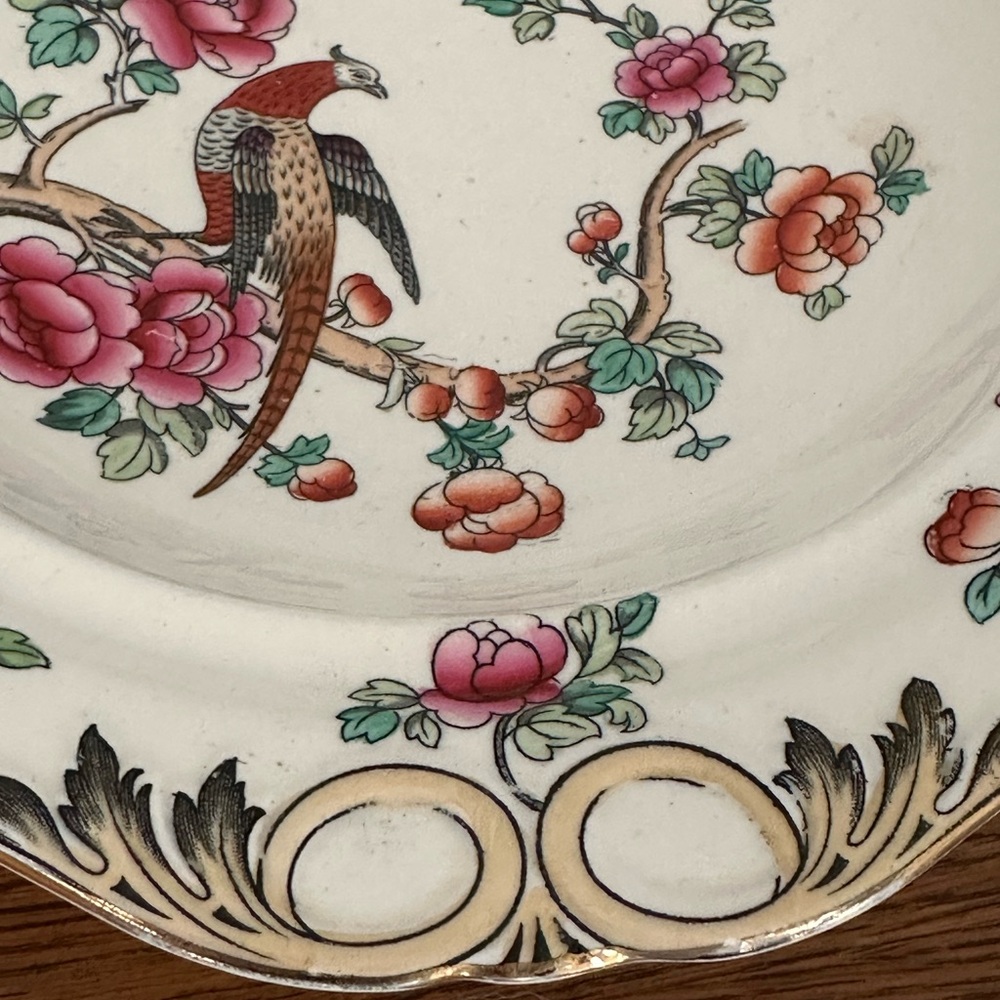 Antique Porcelain Decorative Bowl with Pink Floral & Green Accents. - Picture 5 of 5